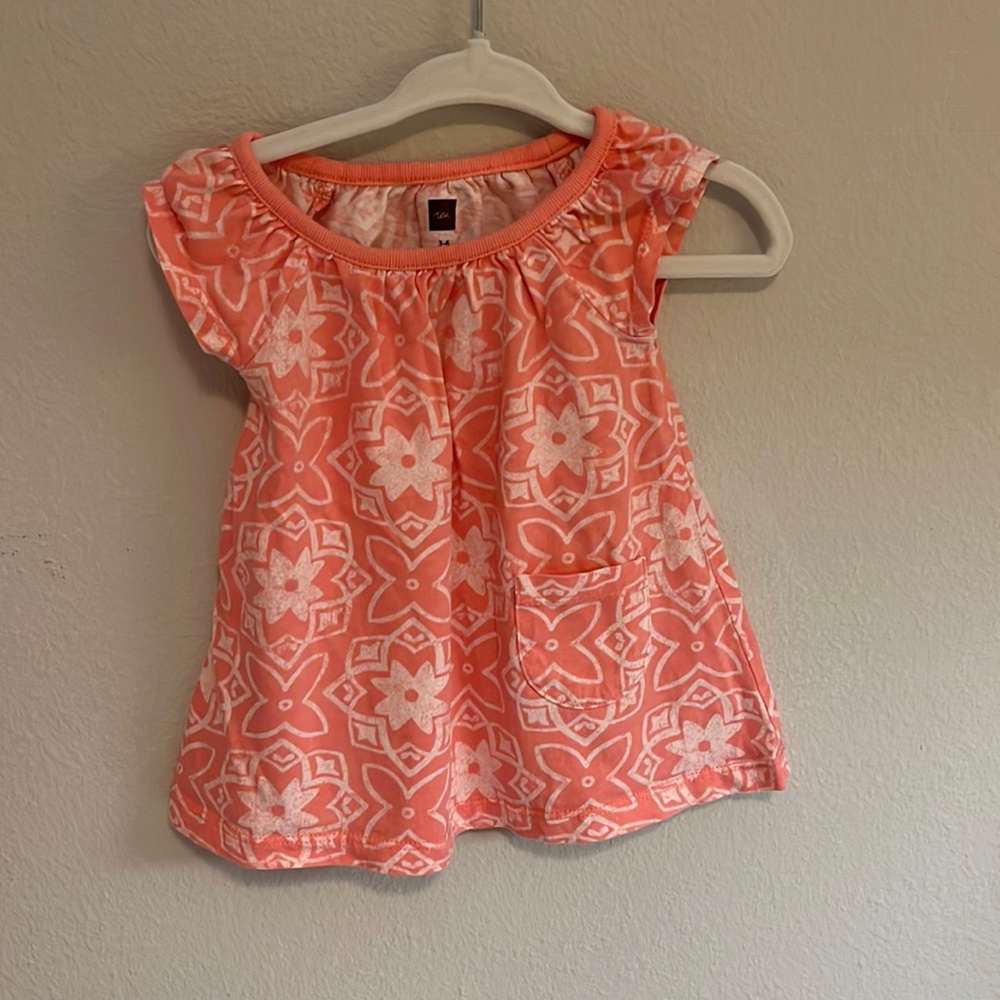 Tea collection soft coral and white shirt dress with pocket